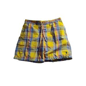 Polo Ralph Lauren Board Shorts Mens Medium Plaid Swimming Trunks‎ Yellow Blue